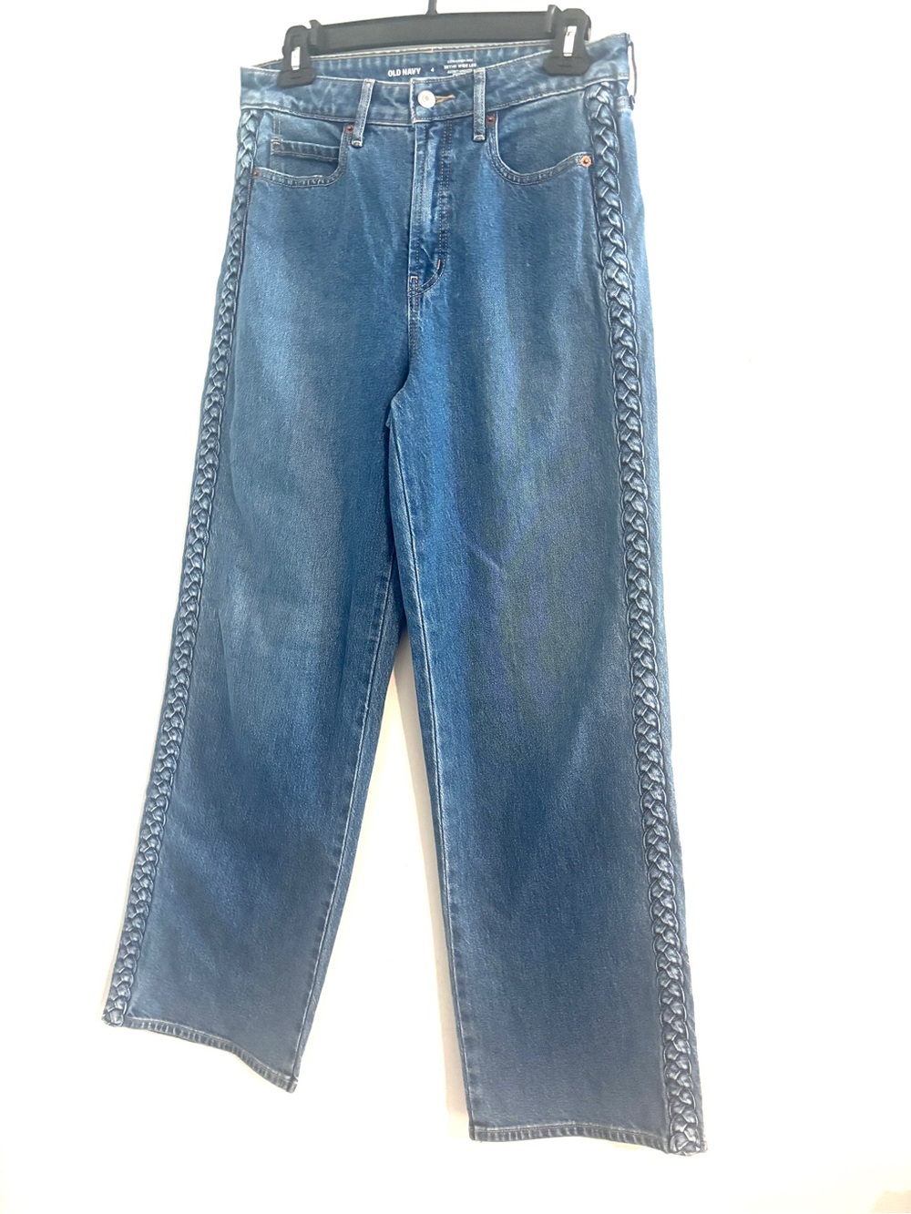 Old Navy Sz 4 Cottagecore‎ High WaistedBoho  Blue Braided Side Straight Jeans